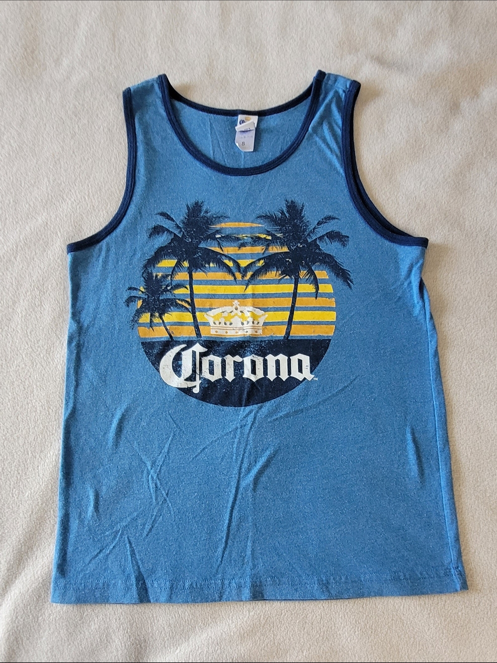 Corona Extra Blue Tank Top Sunset Palm Trees size S Preowned Great Condition 🌞